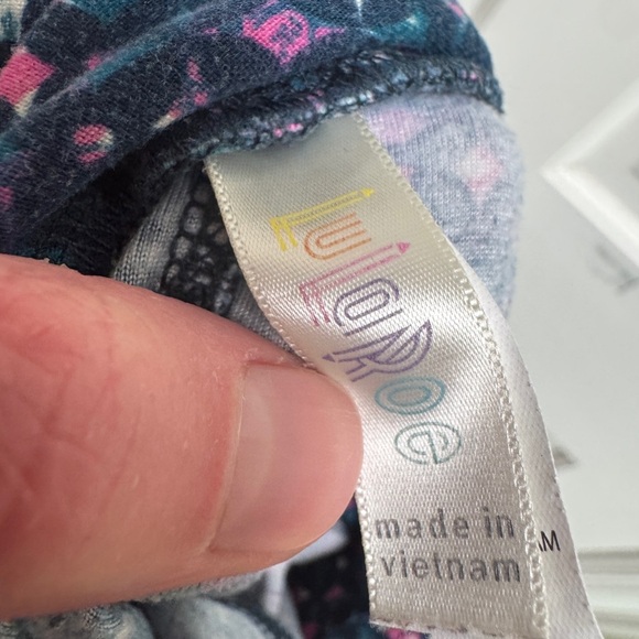 LuLaRoe S/M 4T Girls Blue and Pink Patterned Leggings Pants - Picture 5 of 6